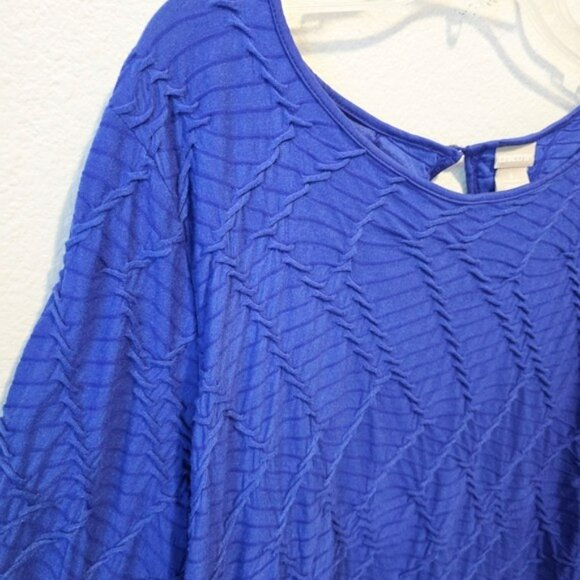 Chico's 3 Women's Top Blouse Size Large Blue Crinkled 3/4 Sleeves Stretchy - Picture 3 of 16